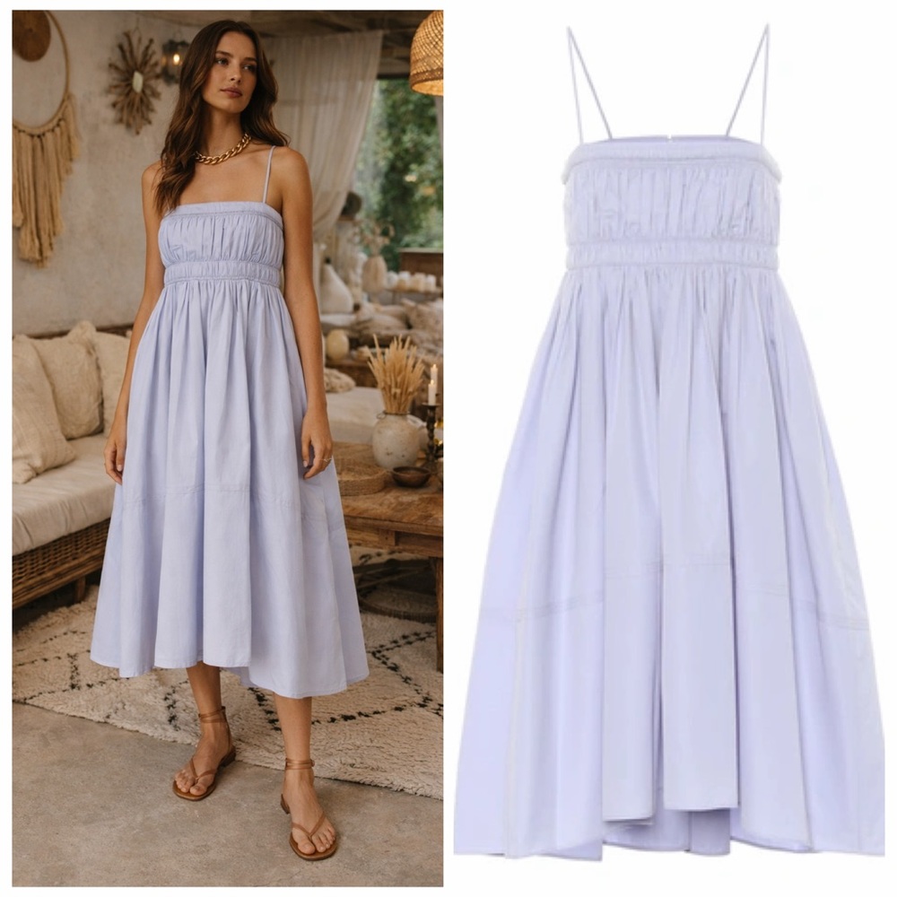 Chloé Purple Midi Dress Cotton Poplin Shirred 4 Cocktail Party NWT 🟡